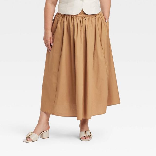 Womens A-Line Midi Picnic Skirt - A New Day Brown 3X Product Image