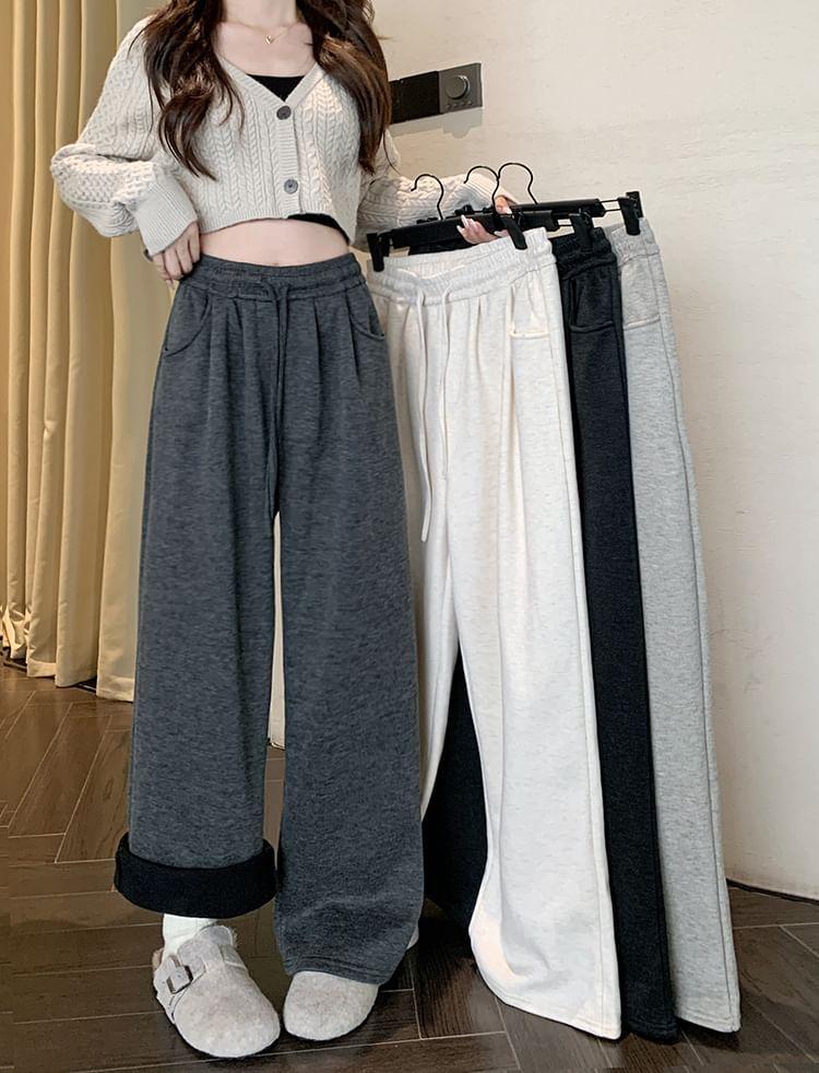 High Waist Plain Wide Leg Pants Product Image