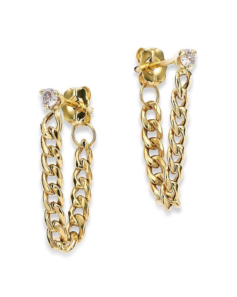 Zoe Chicco 14K Yellow Gold Prong Diamonds Diamond Front to Back Chain Drop Earrings Product Image