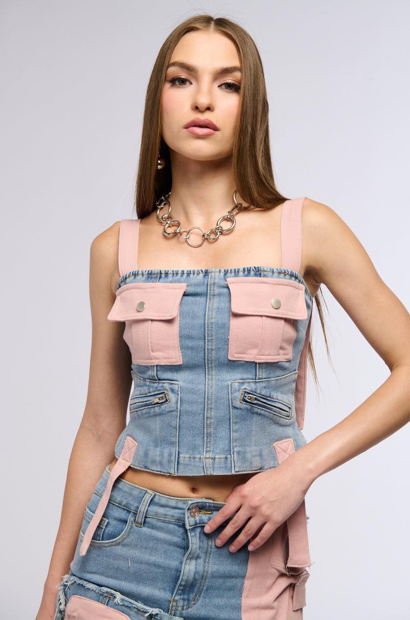 DONT STOP ME NOW DENIM CORSET TOP Product Image