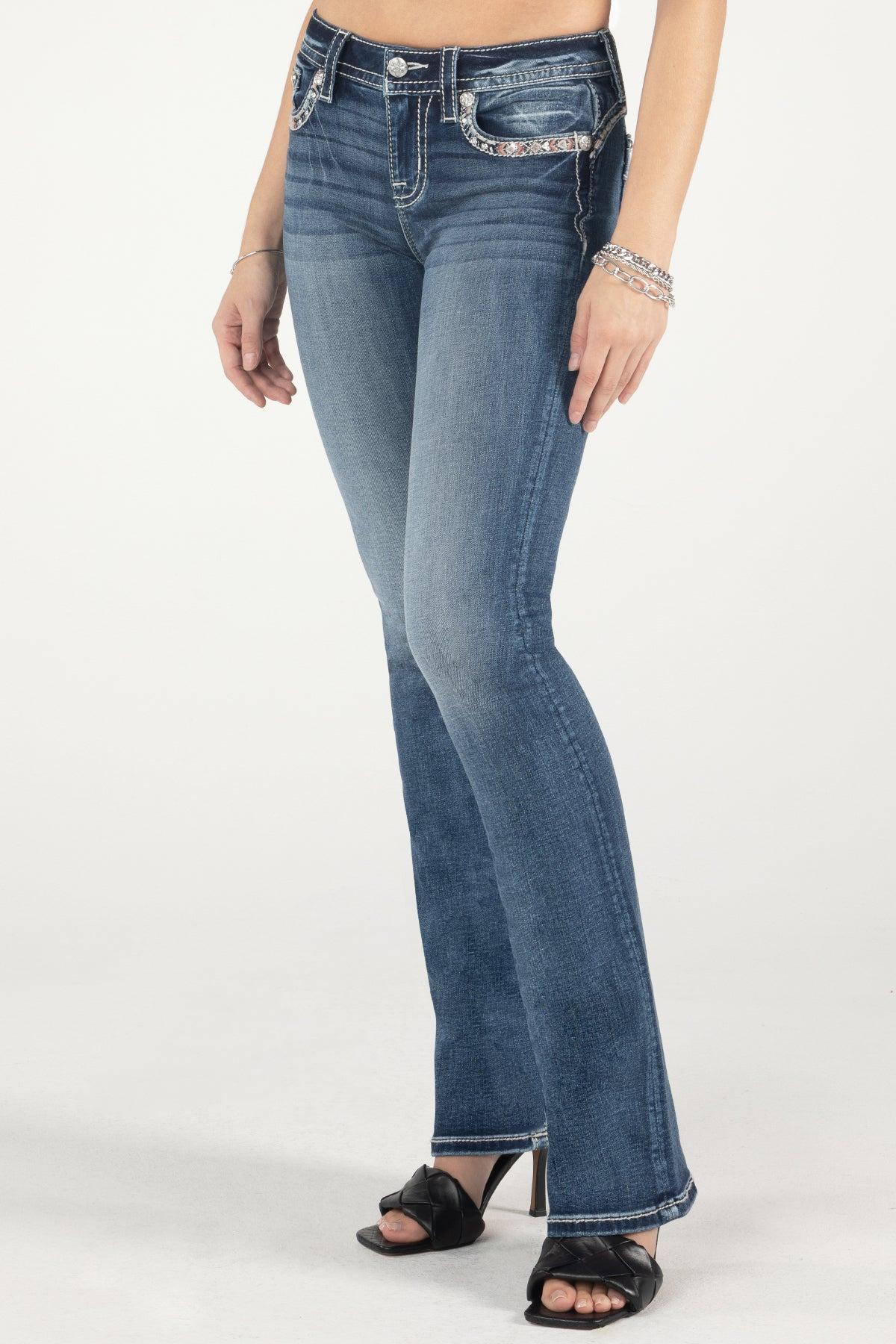 Pink Border Stitch Bootcut Jeans Product Image