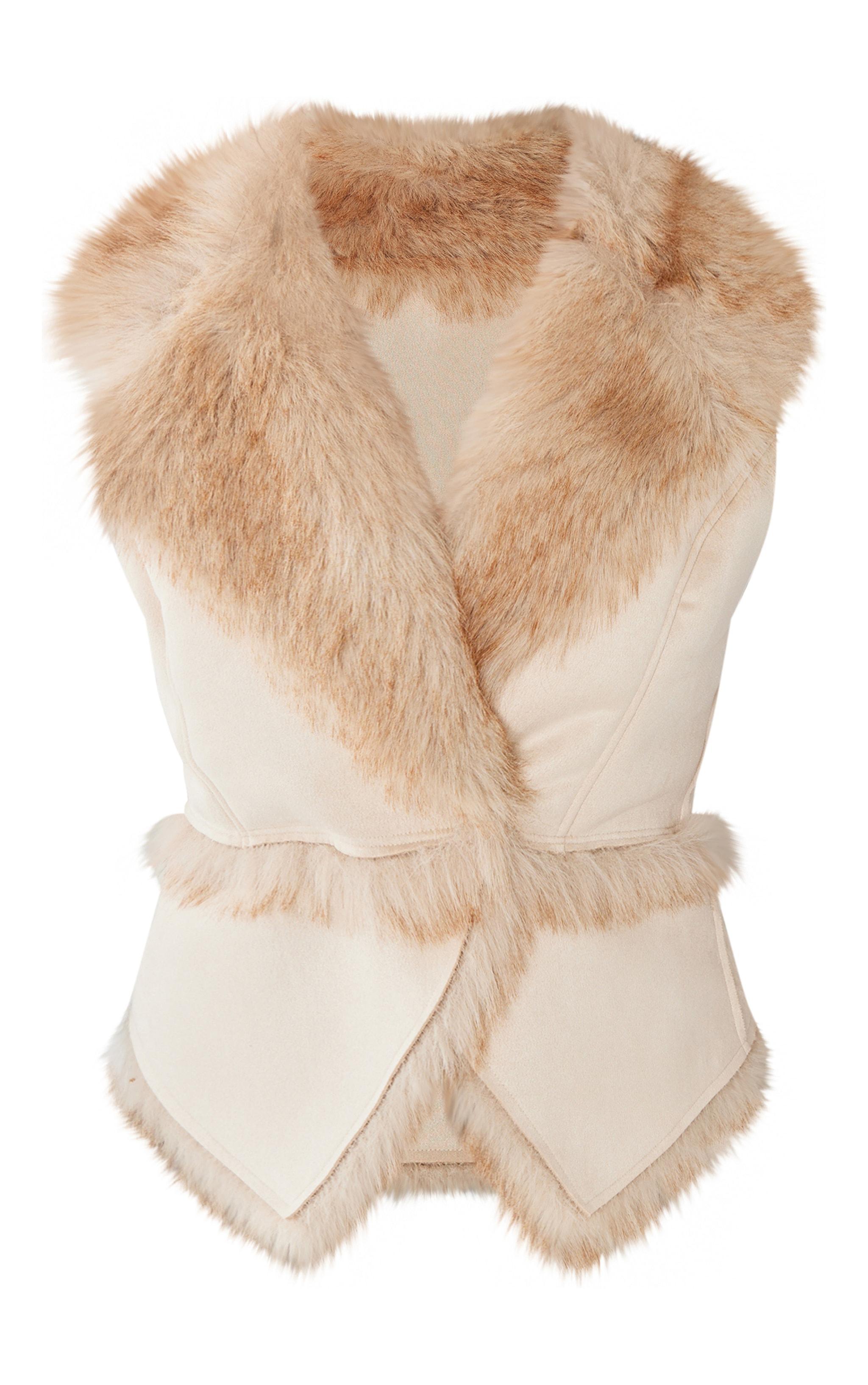 Petite Beige Faux Fur Trim Vest  Product Image