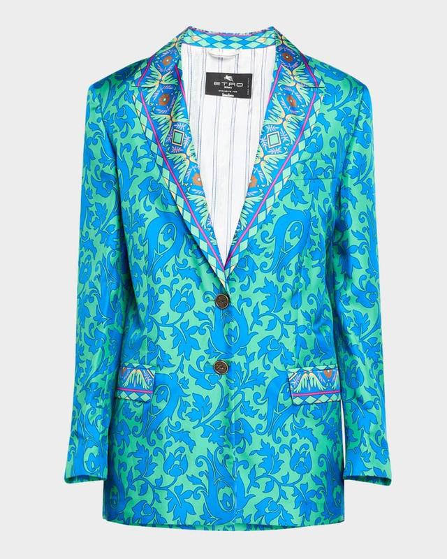 Tile-Print Engineered Silk Boyfriend Jacket Product Image