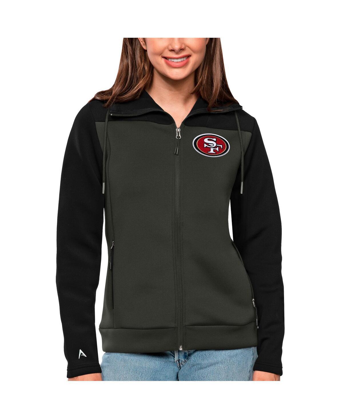 Antigua Womens Black San Francisco 49ers Protect Full-Zip Jacket - Black, Charcoal Product Image