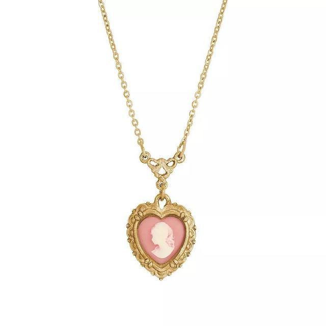 1928 Gold Tone Pink Heart Cameo Pendant Necklace, Womens, Orange Product Image