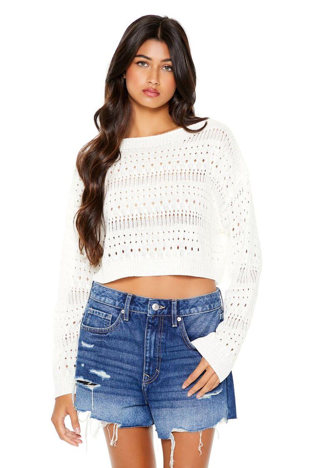 Cropped Pointelle Knit Sweater | Forever 21 Product Image