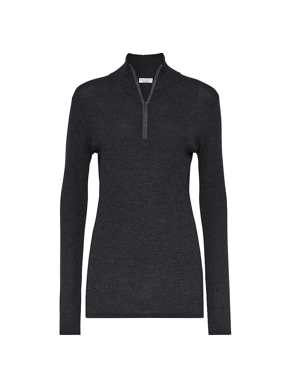 Womens Virgin Wool and Cashmere Rib Knit Lightweight Sweater Product Image