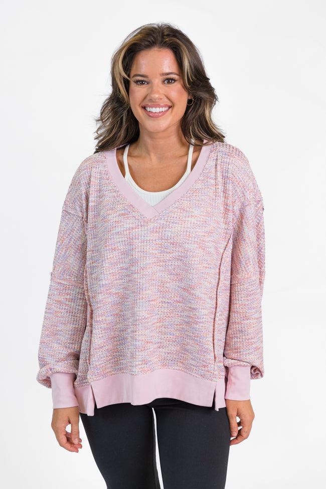 New To You Pink Oversized Multi Color Waffle Top Product Image