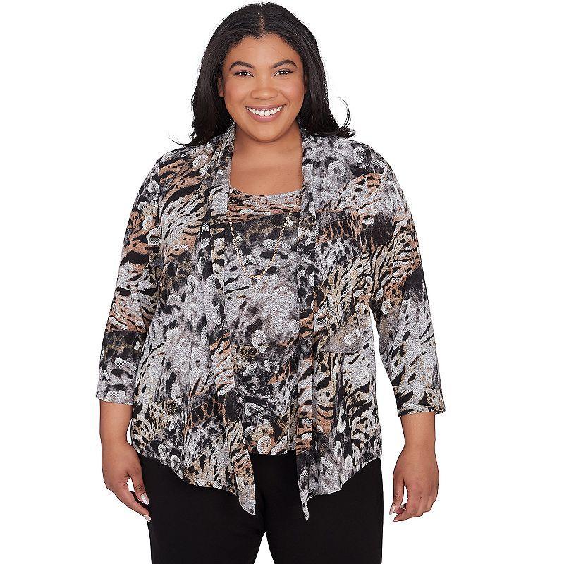 Plus Size Alfred Dunner Animal Melange Two in One Top, Womens Blue Product Image