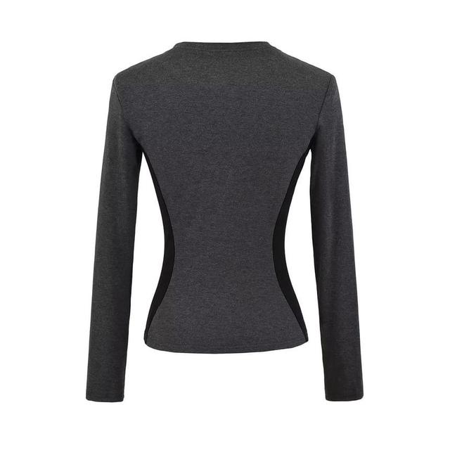 Long-Sleeve Scoop Neck Plain Crop Top Product Image