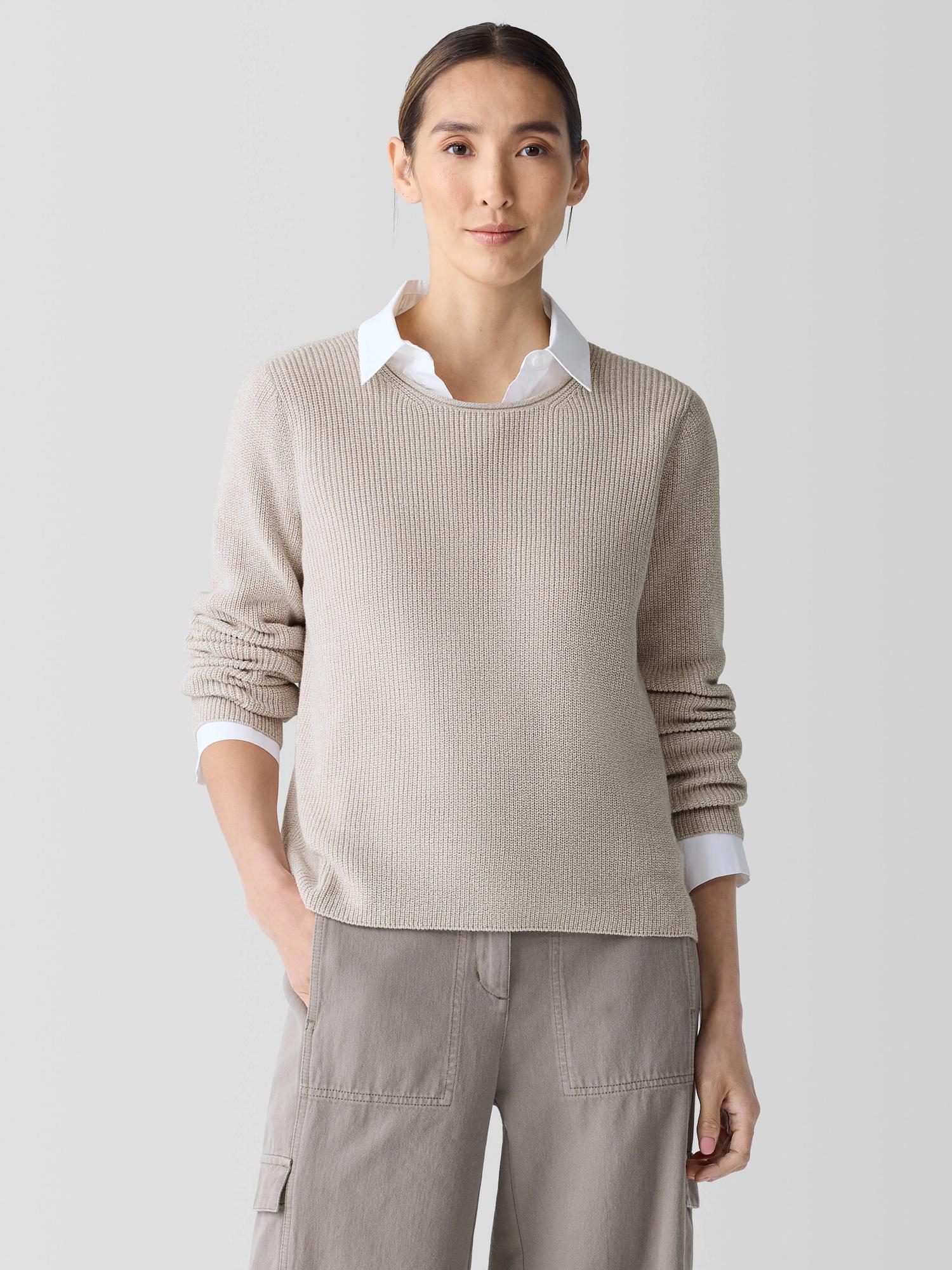 EILEEN FISHER Peruvian Organic Cotton Crepe Crew Neck Topfemale Product Image