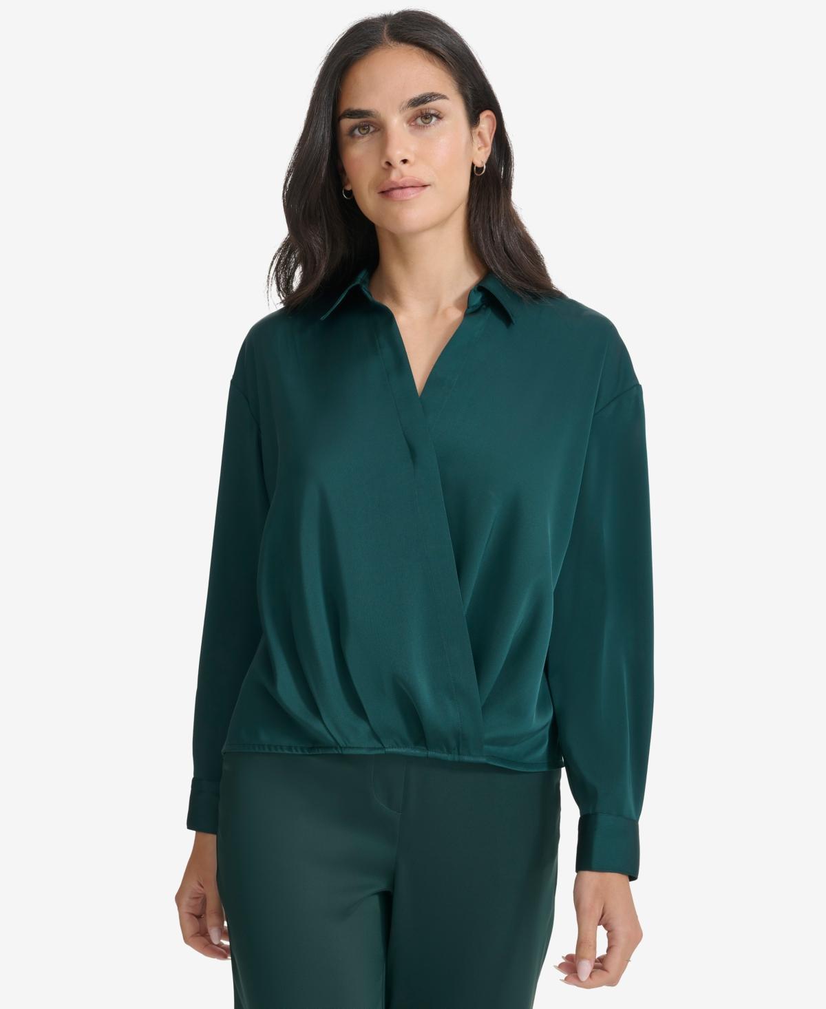 Calvin Klein Womens Faux-Wrap Collared Shirt Product Image