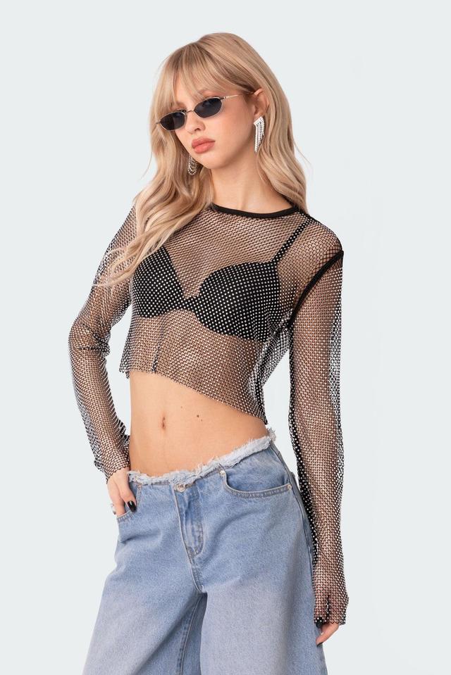 Rhinestone Fishnet Crop Top Product Image