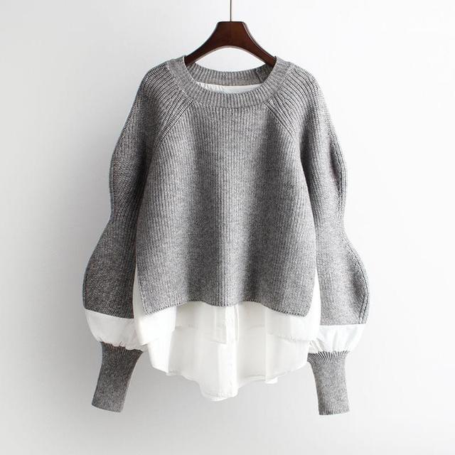 Round Neck Mock Two Piece Oversized Sweater Product Image