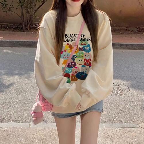 Crew Neck Cartoon Print Sweatshirt Product Image