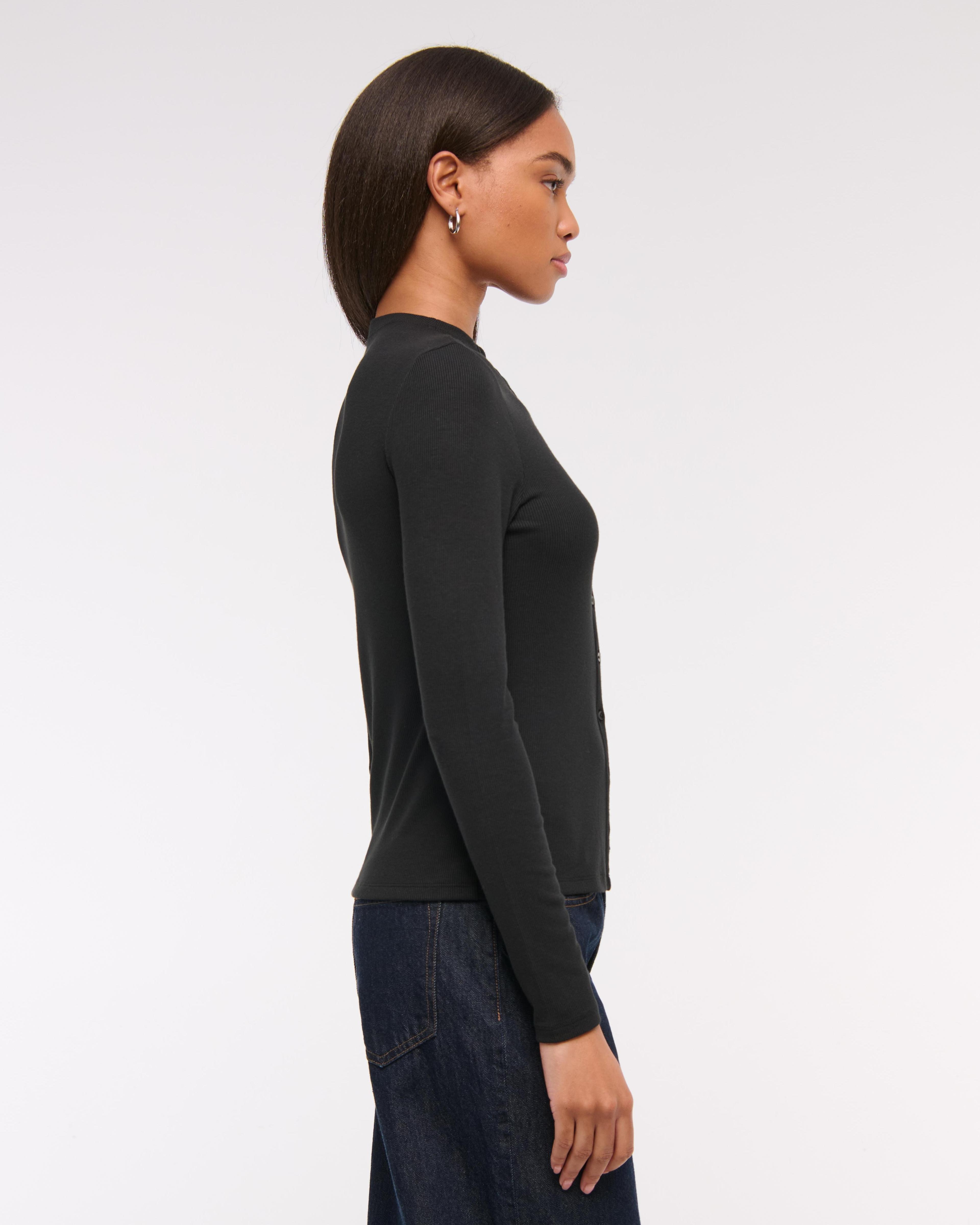 Long-Sleeve Mockneck Button-Through Top Product Image