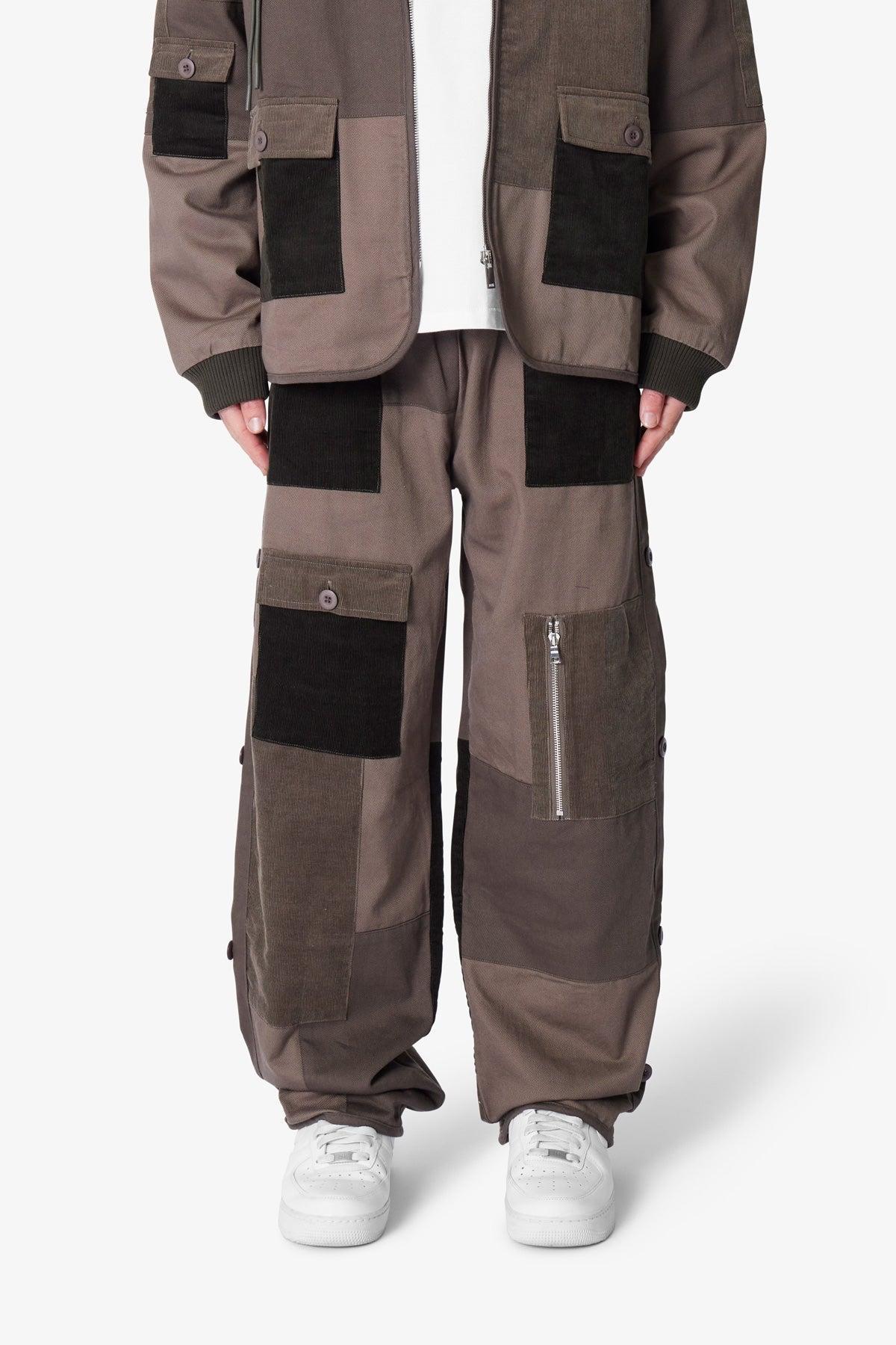 Dual Patchwork Cargo Pants - Olive Product Image