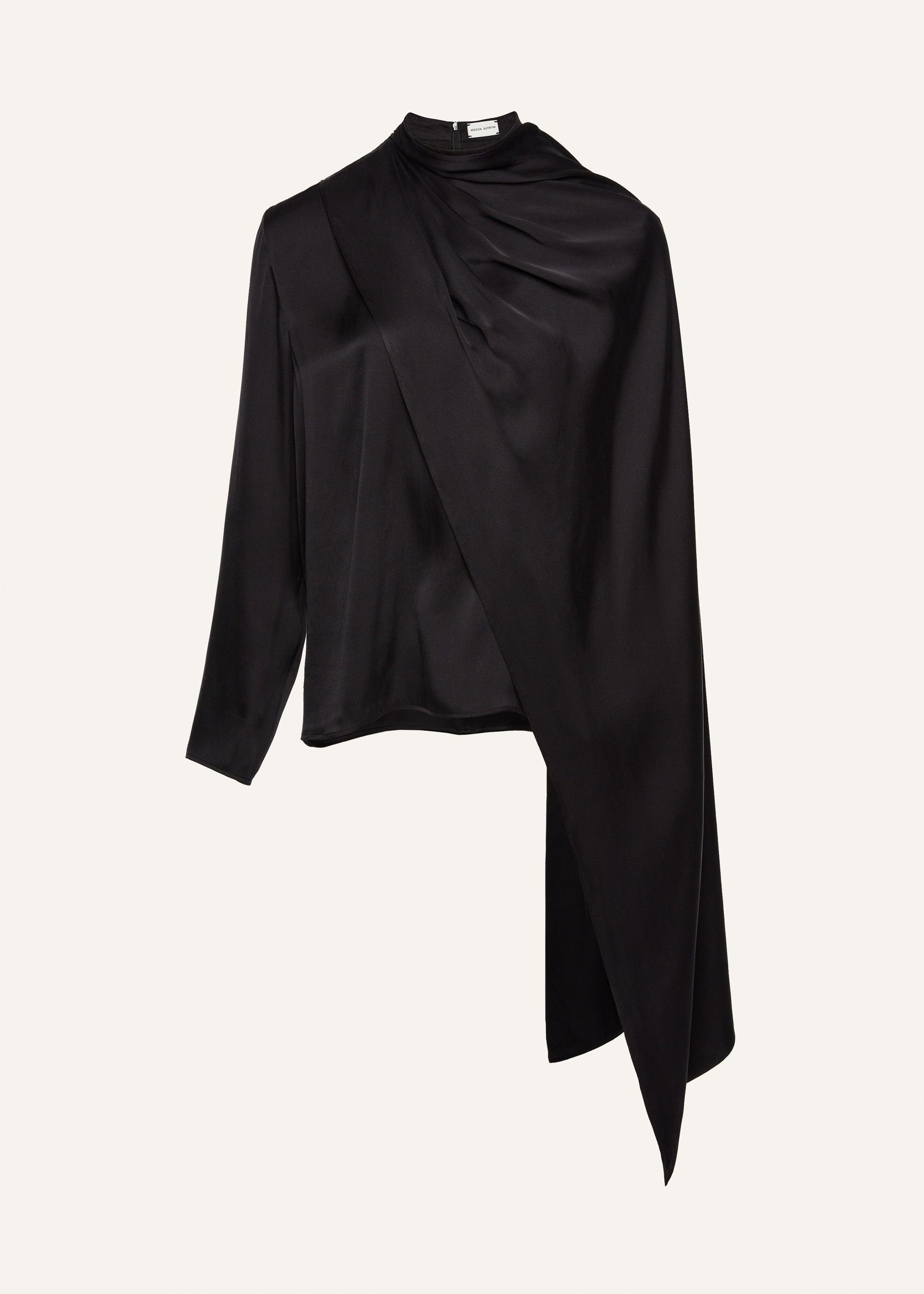 Cape-effect silk blouse in black Product Image