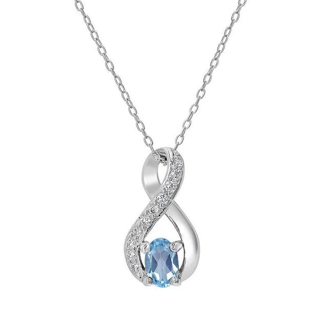 Gemistry Sterling Silver Stone & Cubic Zirconia Infinity Pendant Necklace, Womens Blue Topaz Product Image