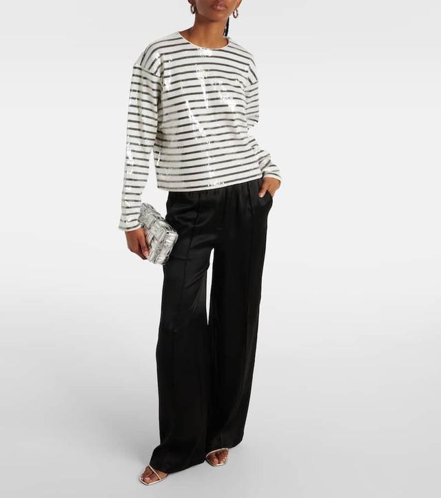 FRAME Stripe Long-sleeve Sequined Top In Navy Multi Product Image