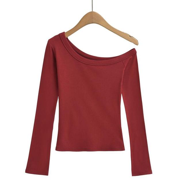 Long-Sleeve Asymmetcal Plain Top Product Image