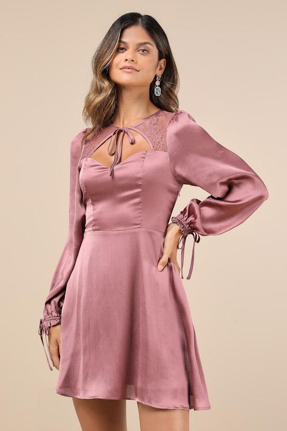 Consistent Beauty Mauve Pink Lace Cutout Long Sleeve Mini Dress product image