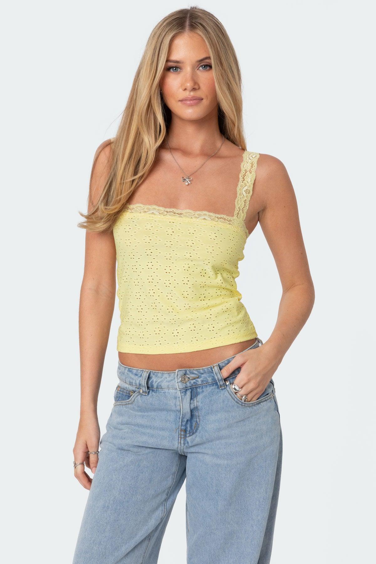 Virginia Lace Trim Eyelet Tank Top Product Image