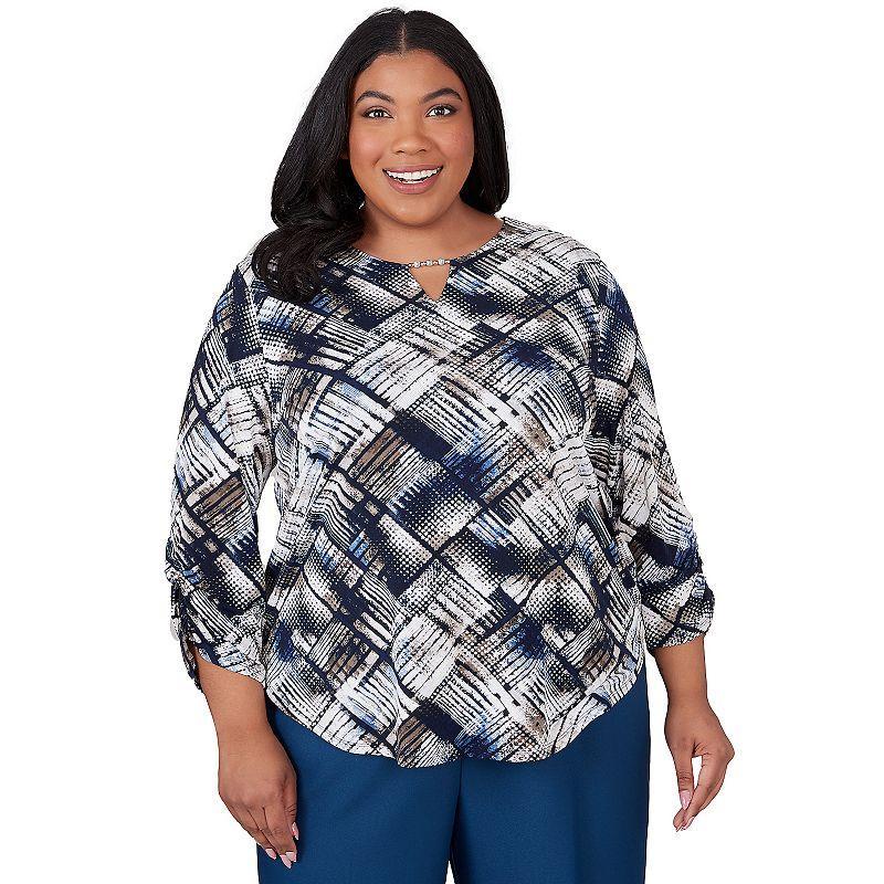 Plus Size Alfred Dunner Abstract Textured Patchwork Top, Womens Blue Product Image