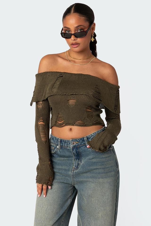 Distressed Fold Over Sweater Product Image