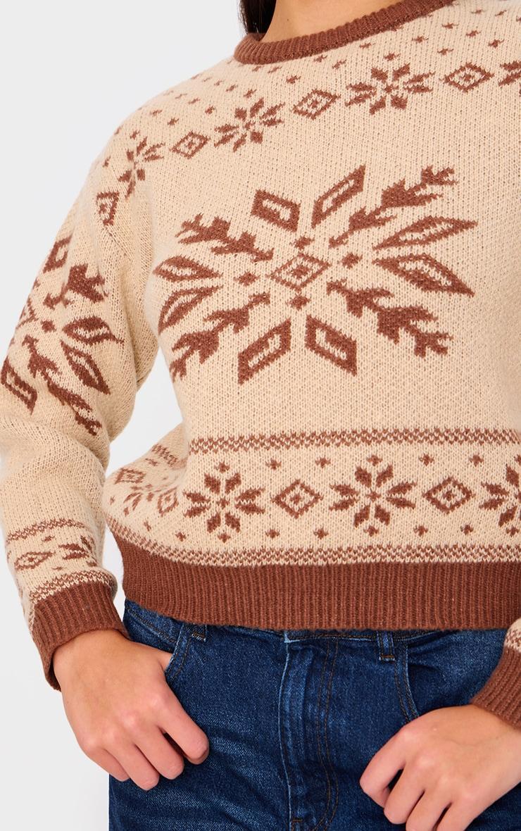 Mocha Fairisle Printed Oversized Knitted Christmas Sweater product image