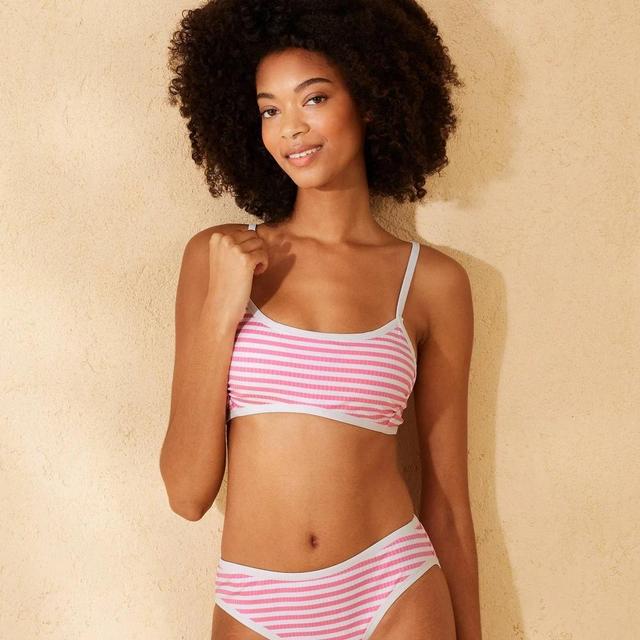 Womens Striped Ribbed Bralette Bikini Top - Shade & Shore /White XL Product Image