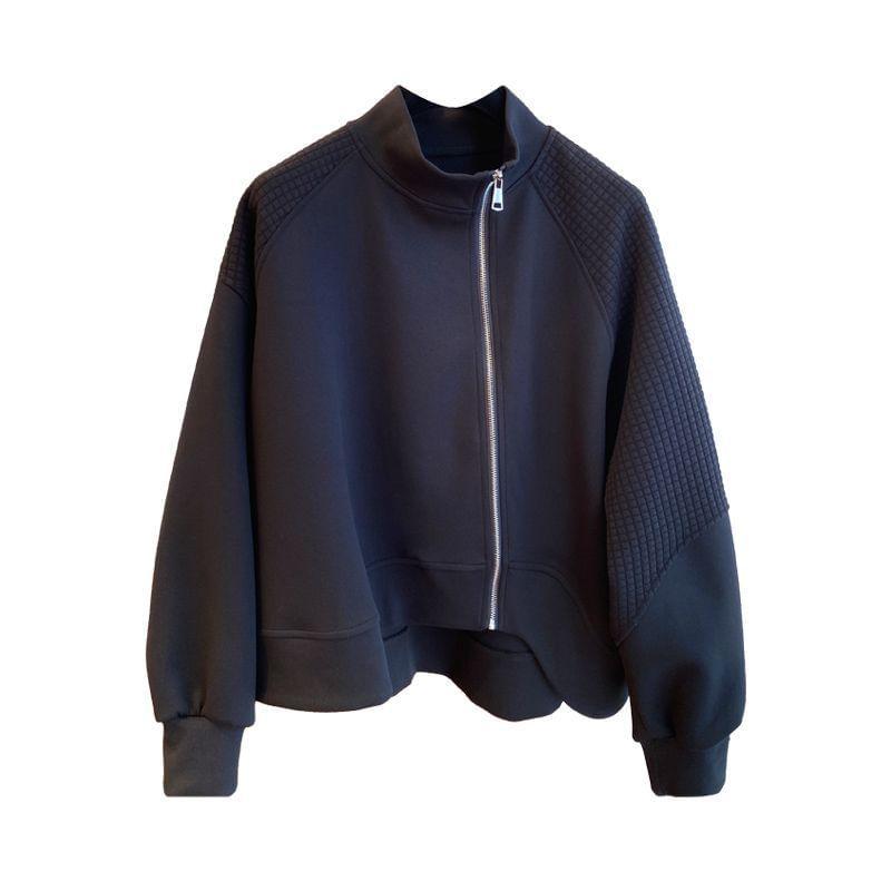 Drop-Shoulder Plain Zip Jacket Product Image