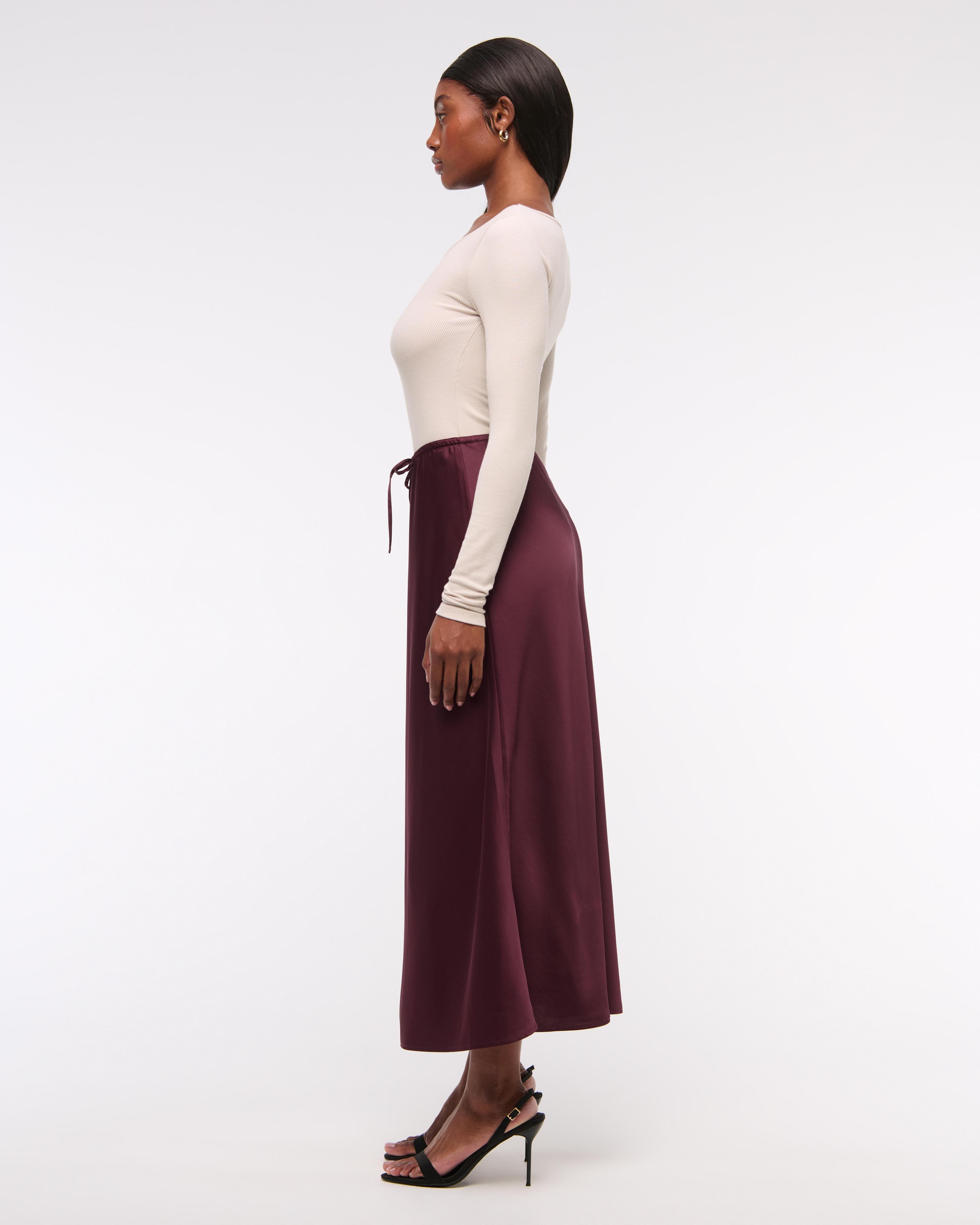 Mid Rise Satin Maxi Skirt Product Image