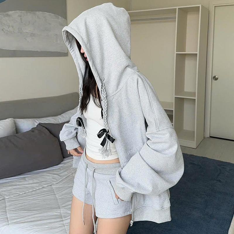 Plain Bow Zip Hoodie Product Image