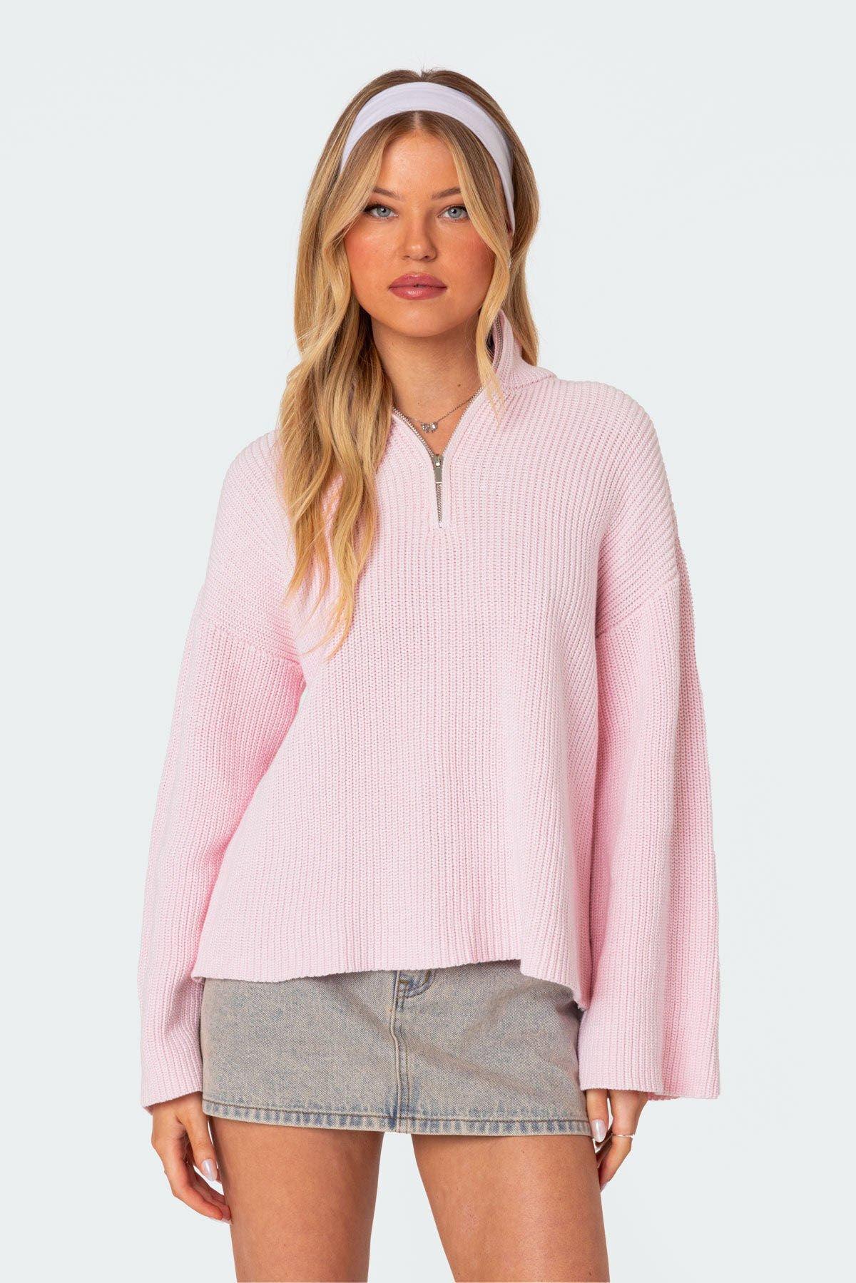 Edikted Women's Amour High Neck Oversized Zip Sweater Product Image