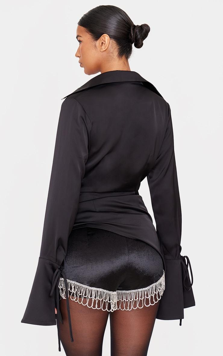 Black Satin Cowl Neck Asymmetric Shirt Product Image