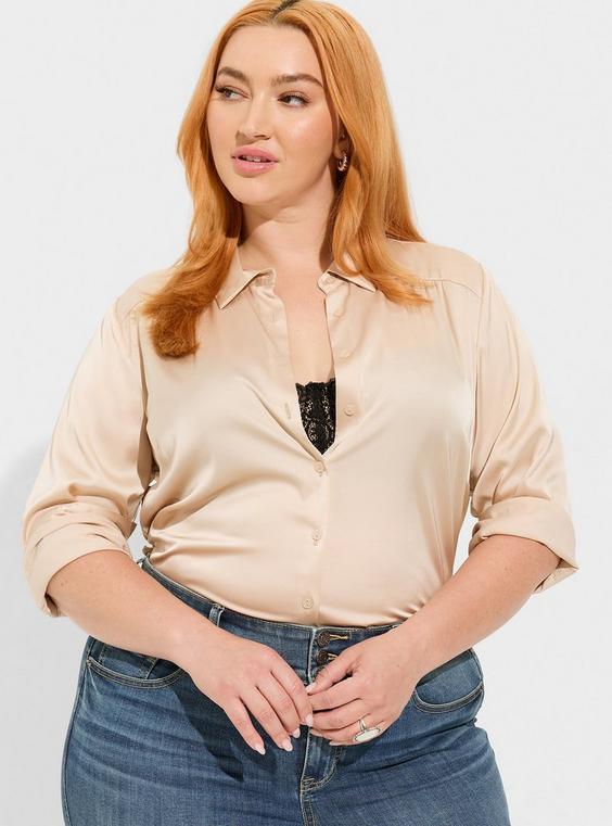 Madison Satin Button-Up Long Sleeve Shirt Product Image