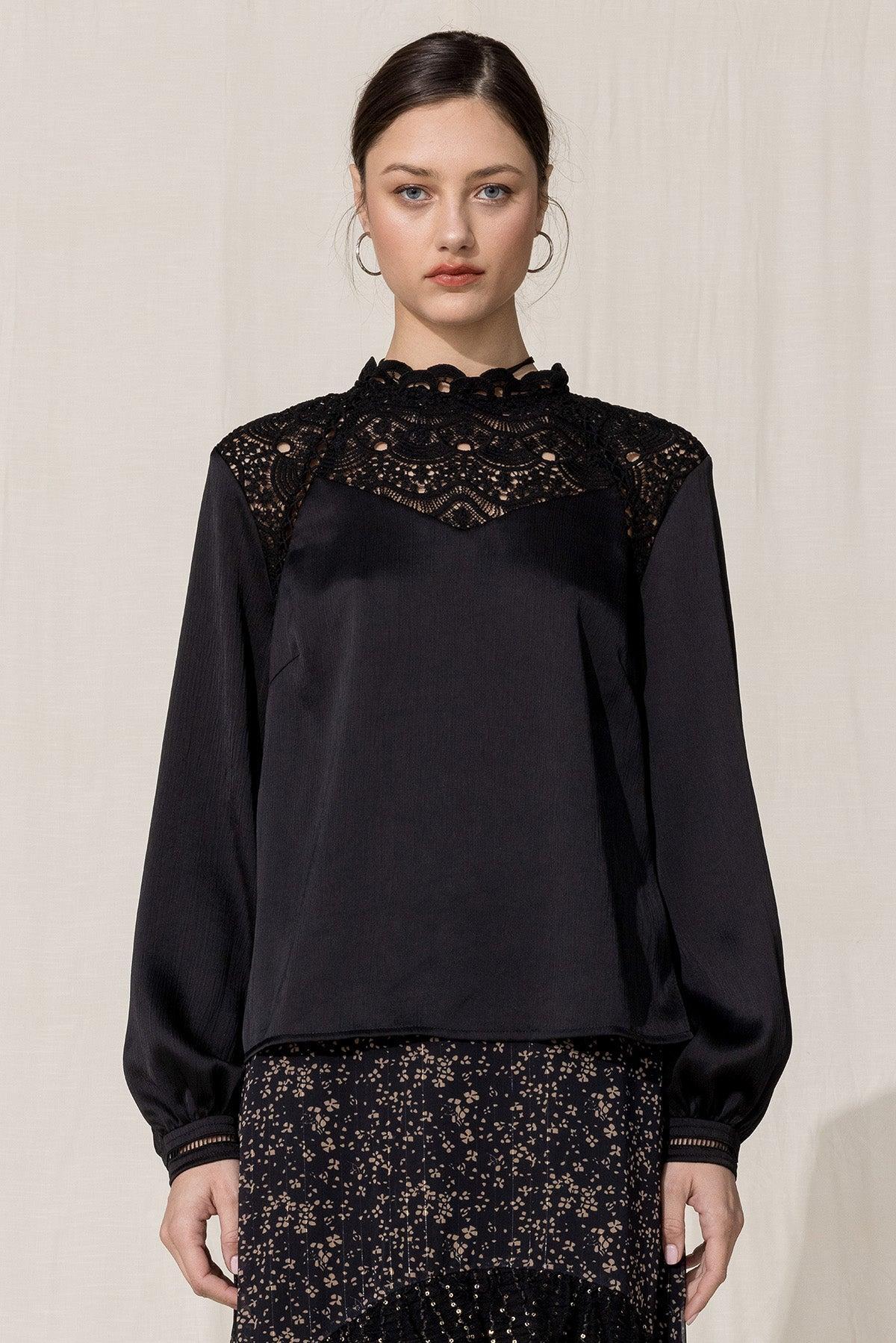 Victorian Lace Neck Satin Blouse Product Image