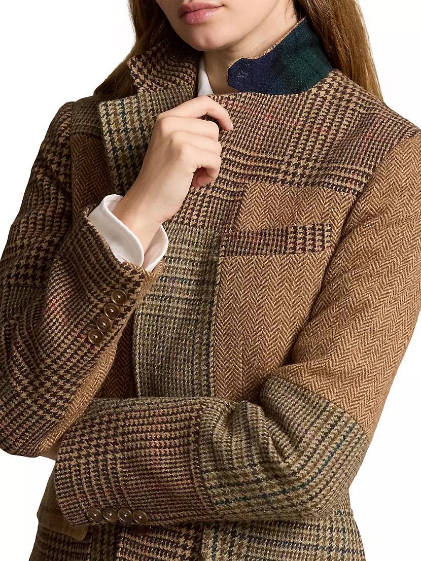 Patchwork Tweed Herringbone Single-Breasted Blazer Product Image