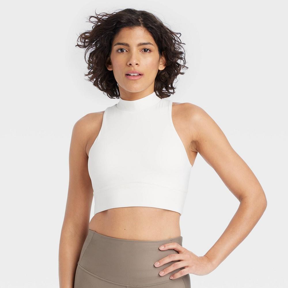 Womens Light Support High-Neck Crop Sports Bra - All In Motion Cream XS Product Image