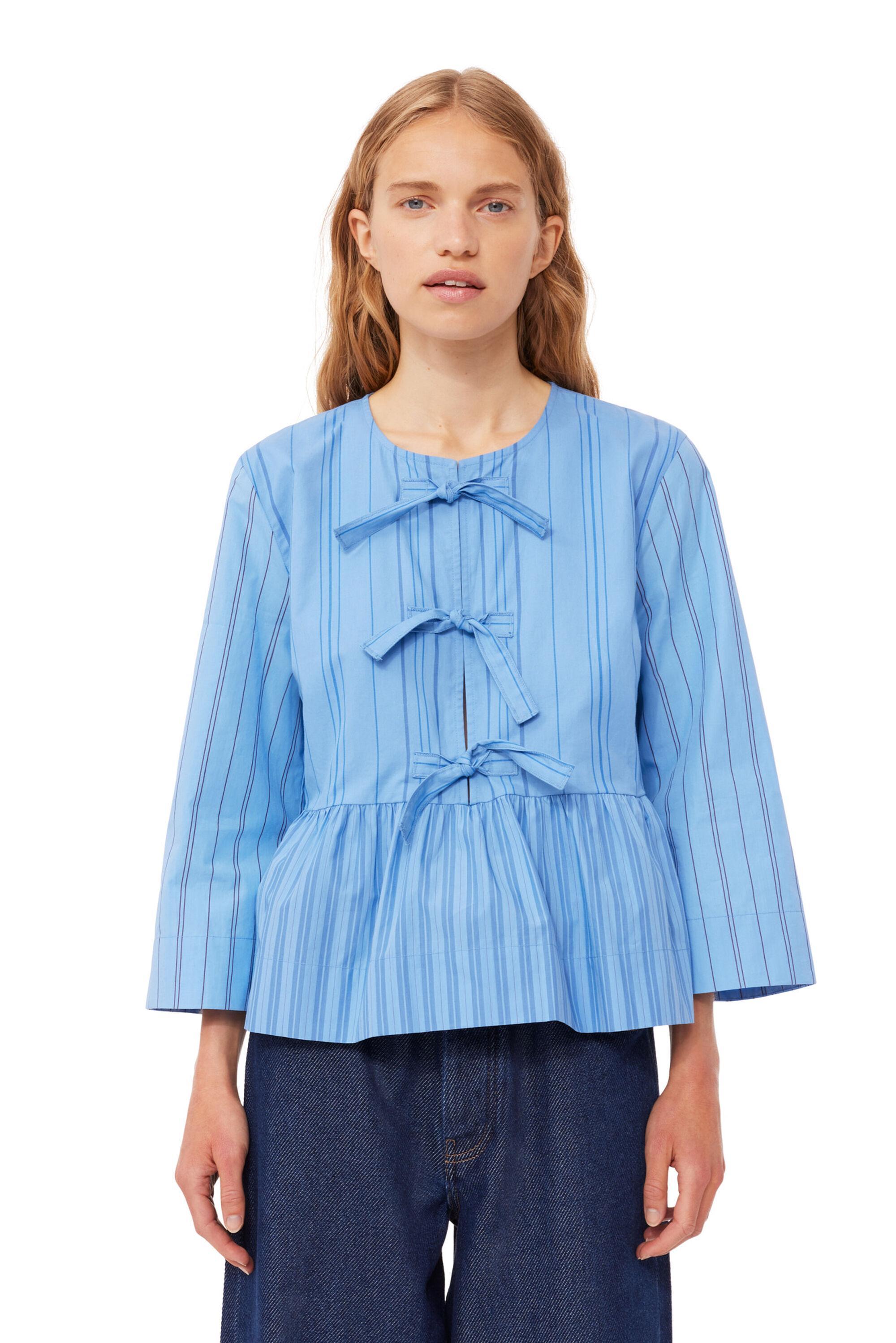 Re-cut Striped Cotton Peplum Blouse Product Image