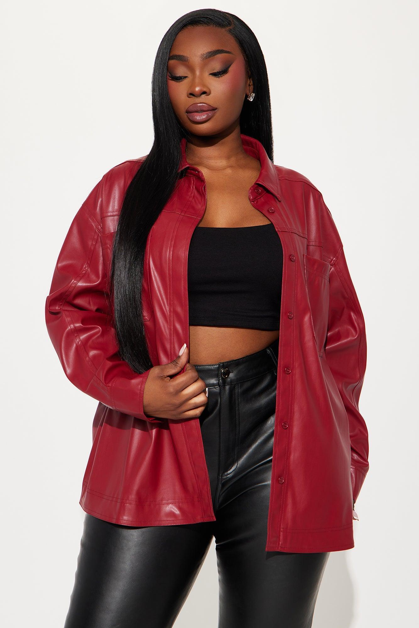 Crowd Pleaser Faux Leather Shirt - Burgundy Product Image