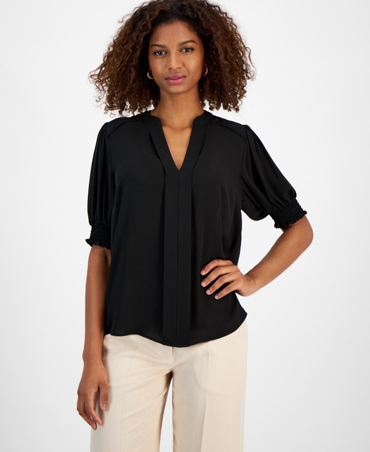 Women's Split-Neck Smocked-Sleeve Top Product Image