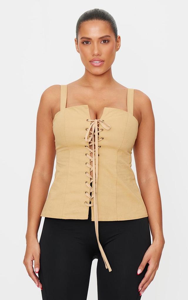 Shape Beige Square Neck Long Line Cargo Corset Top Product Image