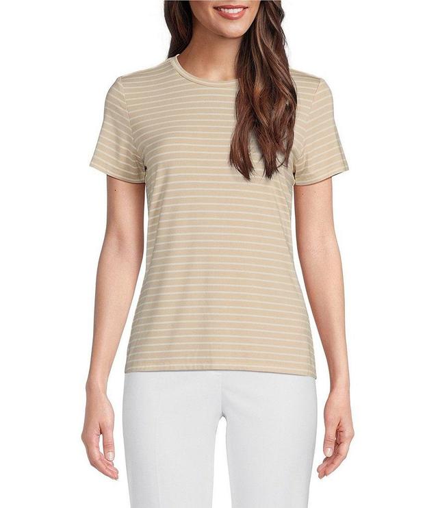 Alex Marie Ellen Crew Neck Short Sleeve Jersey Knit Striped Tee Shirt Product Image