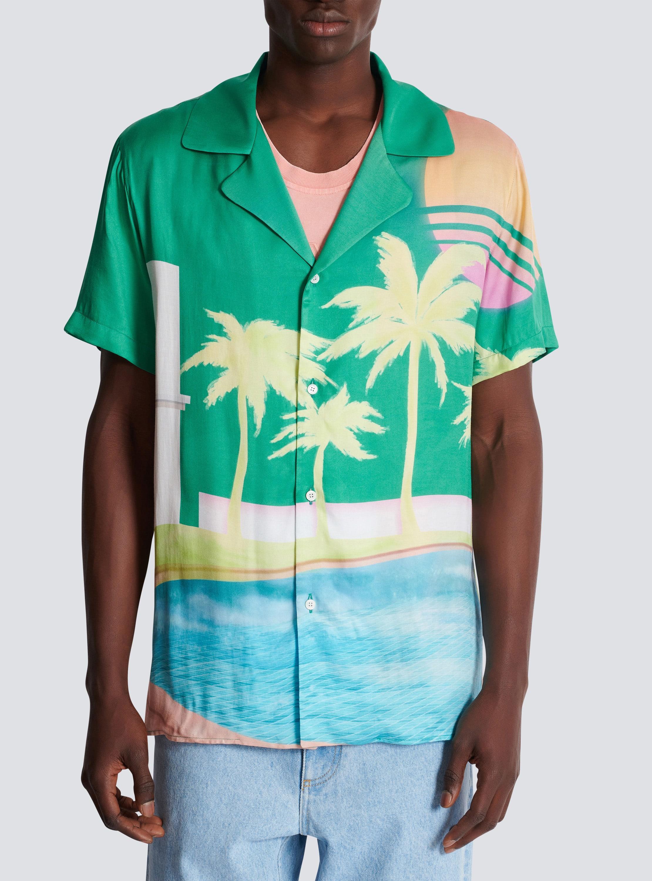 Short-sleeved twill shirt with palm tree print Product Image