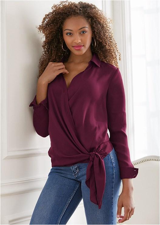 Surplice Side Tie Blouse Product Image