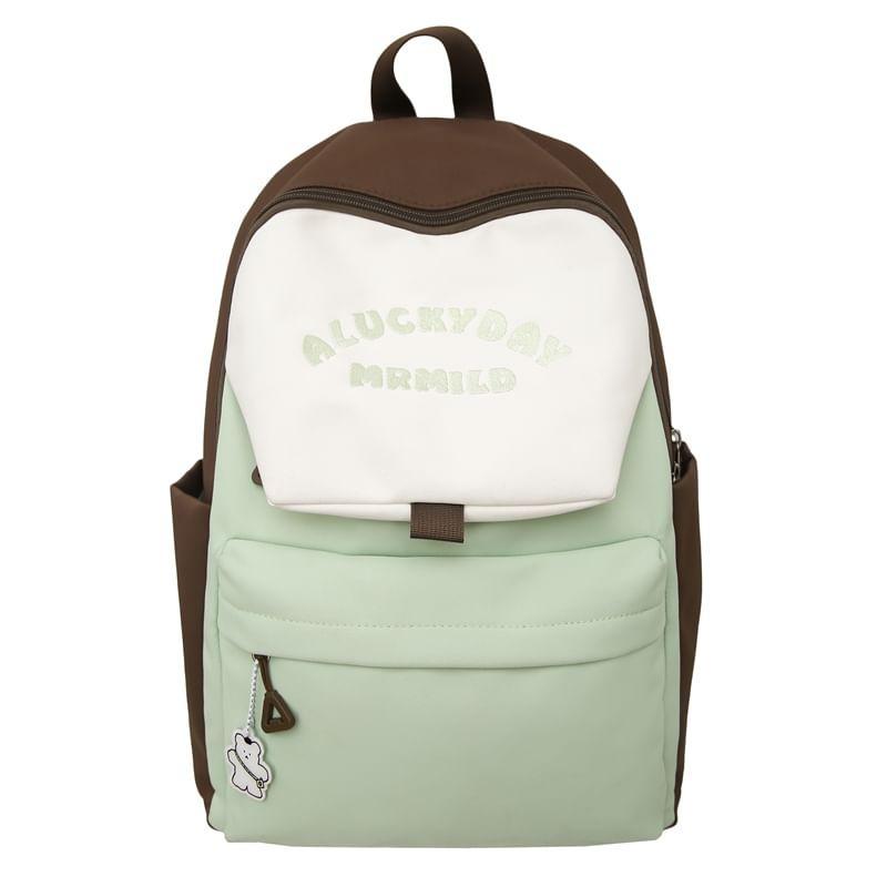 Color Block Lettering Embroidered Nylon Backpack Product Image