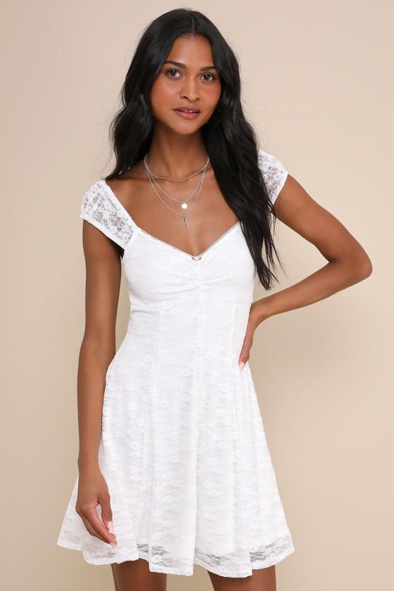 Sweetest Life White Floral Lace Rosette Cap Sleeve Mini Dress Product Image