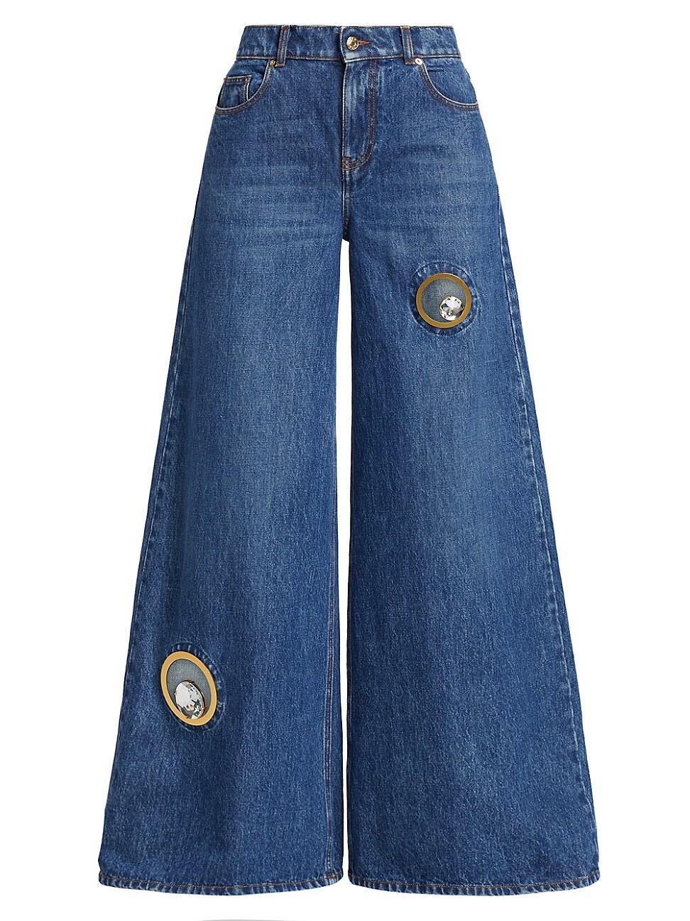 Womens Crystal-Embellished Wide-Leg Jeans Product Image